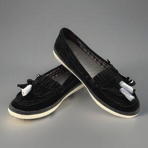 Pure Sole Womens 6.5 Moccasin Loafers Black Suede Fringed Tassel Flat Shoes